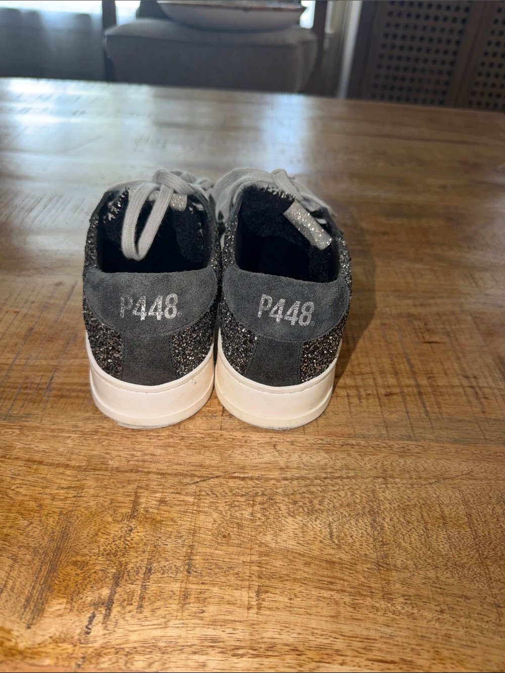 P448 Men’s Black & Gray Glitter Low-Top Sneakers - Picture 3 of 5